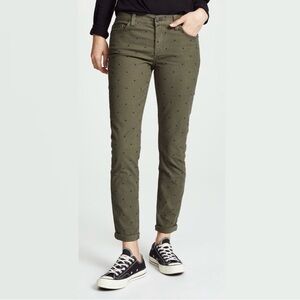 Current/Elliott The Easy Stiletto Rolled Hem Rural Green Polka Dot Jeans Size 23